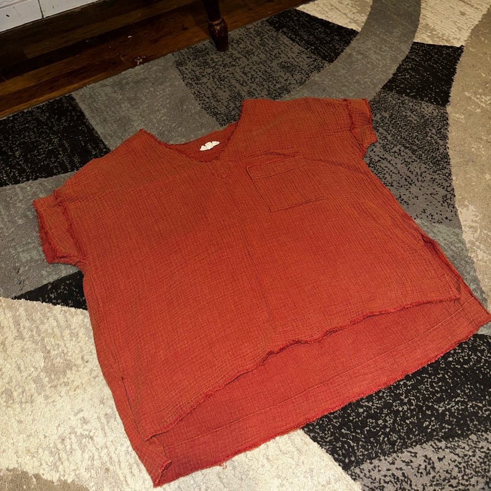 Rust Orange Textured V-Neck Top from Buckle